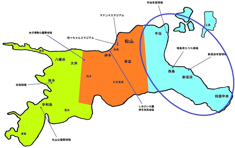 愛媛県東予地区高校野球地図