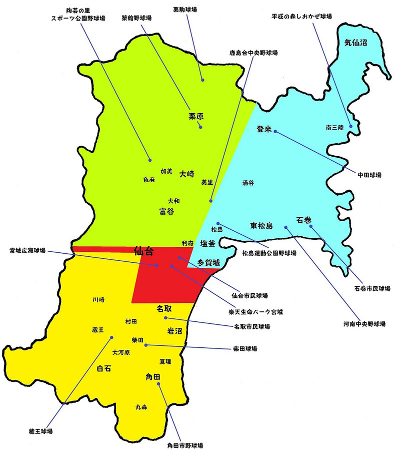 宮城県高校野球地図