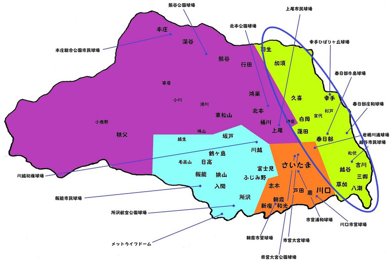 埼玉県東部地区高校野球地図