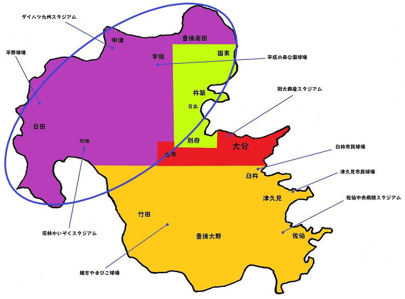 大分県県北・九大支部高校野球地図