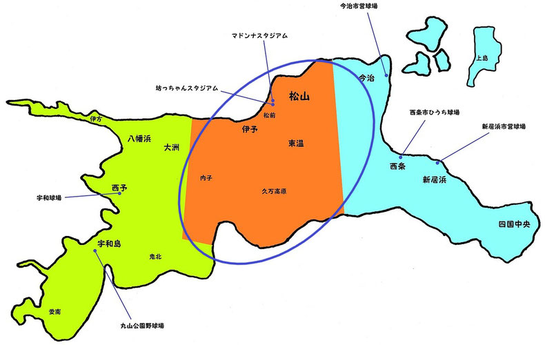 愛媛県中予地区高校野球地図