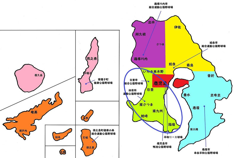 鹿児島県南薩地区高校野球地図