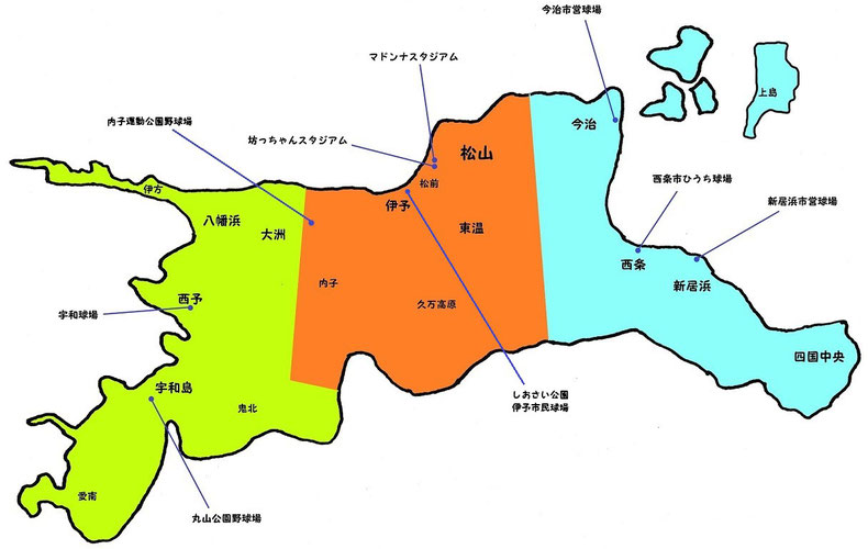 愛媛県高校野球地図