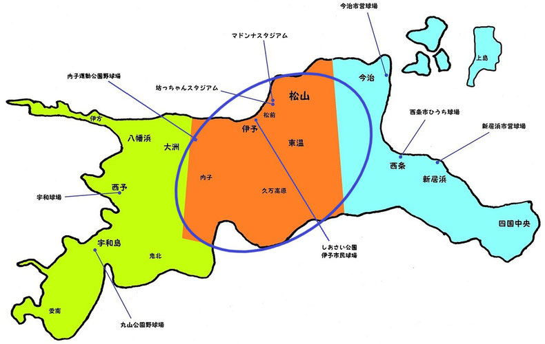 愛媛県中予地区高校野球地図