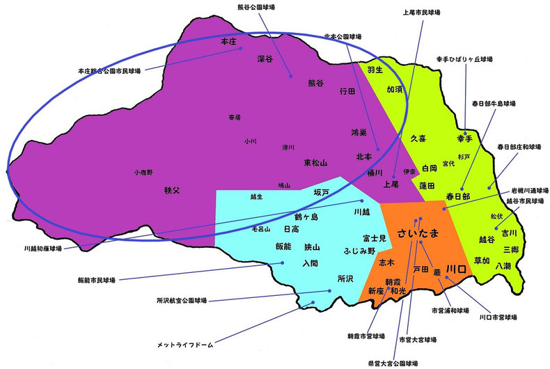 埼玉県北部地区高校野球地図