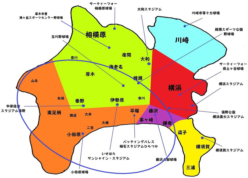 神奈川県湘南・西湘地区高校野球地図