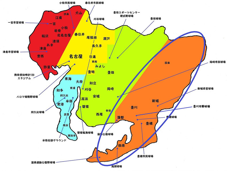 愛知県東三河地区高校野球地図