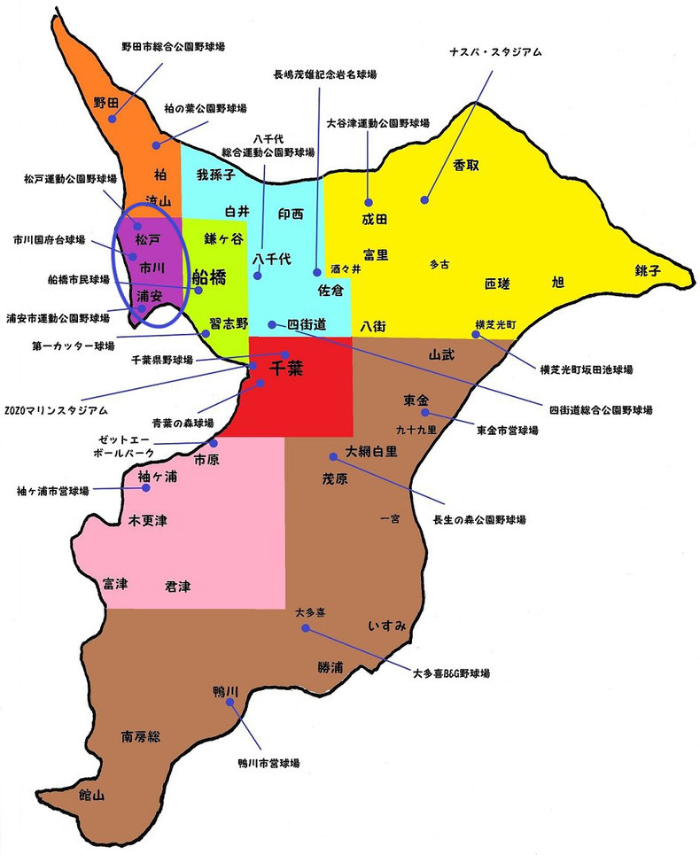 千葉県第三地区高校野球地図