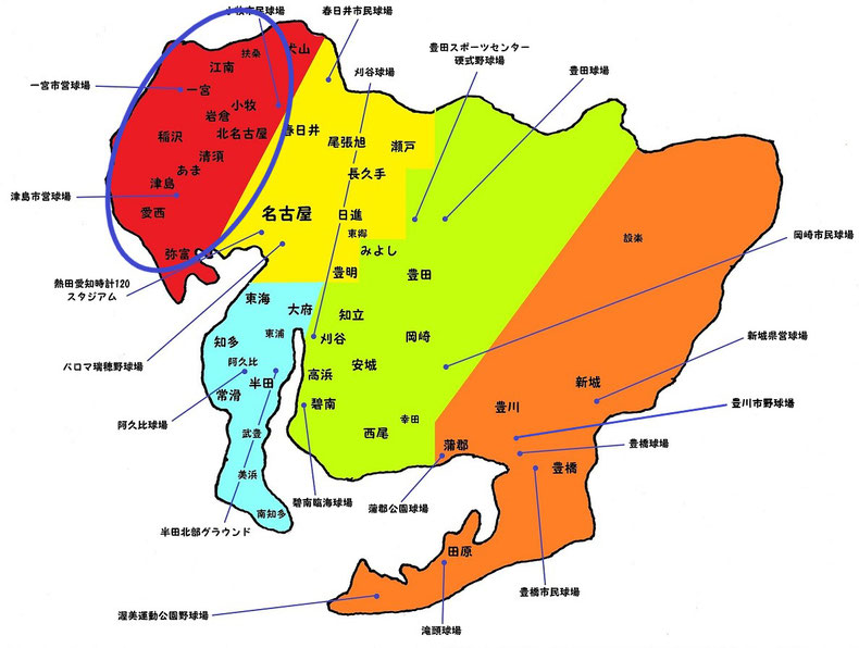 愛知県尾張地区高校野球地図