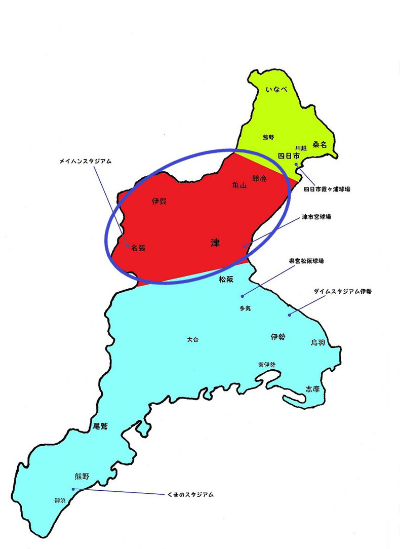 三重県中地区高校野球地図