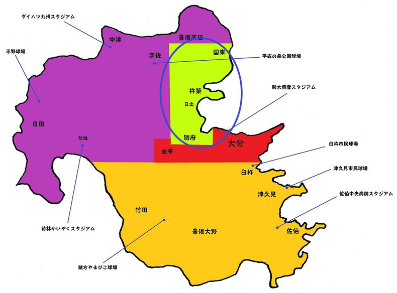 大分県別杵支部高校野球地図