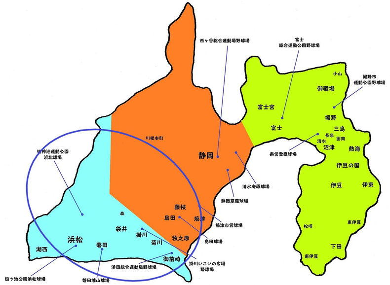 静岡県西部地区高校野球地図