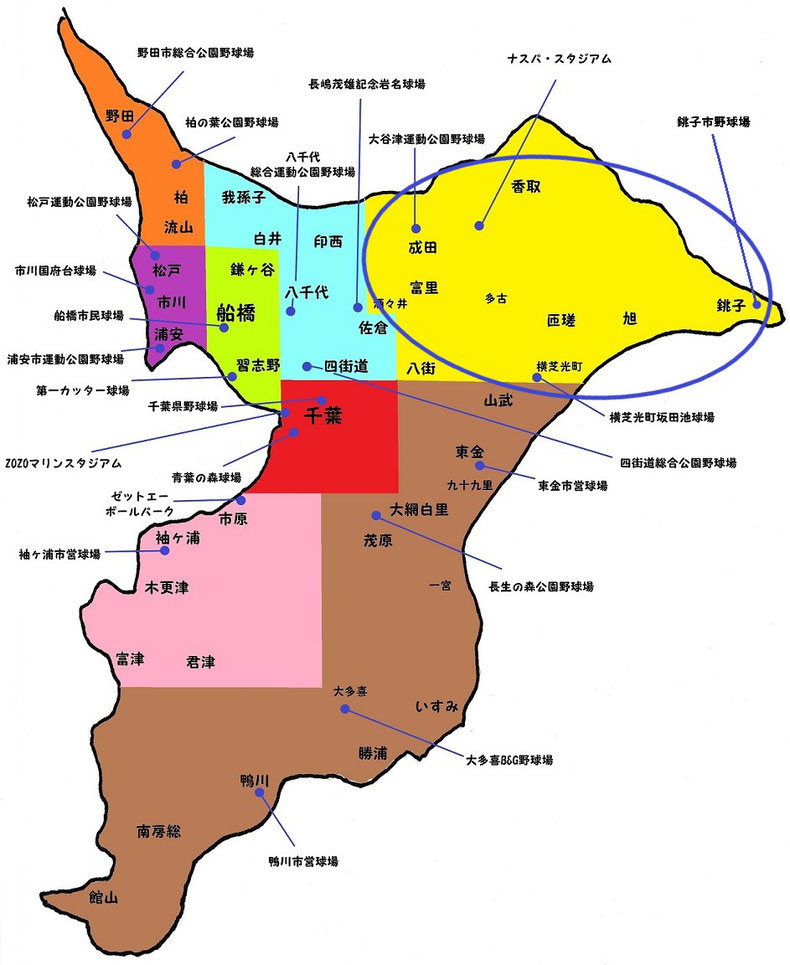 千葉県第六地区高校野球地図