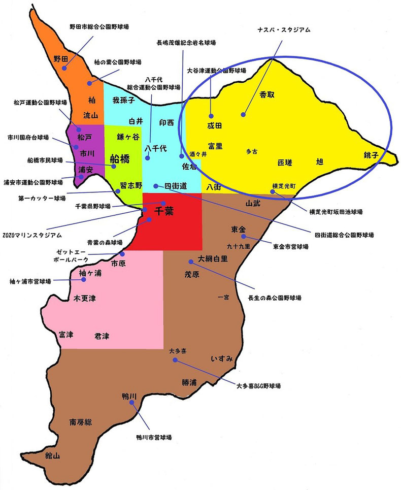 千葉県第六地区高校野球地図