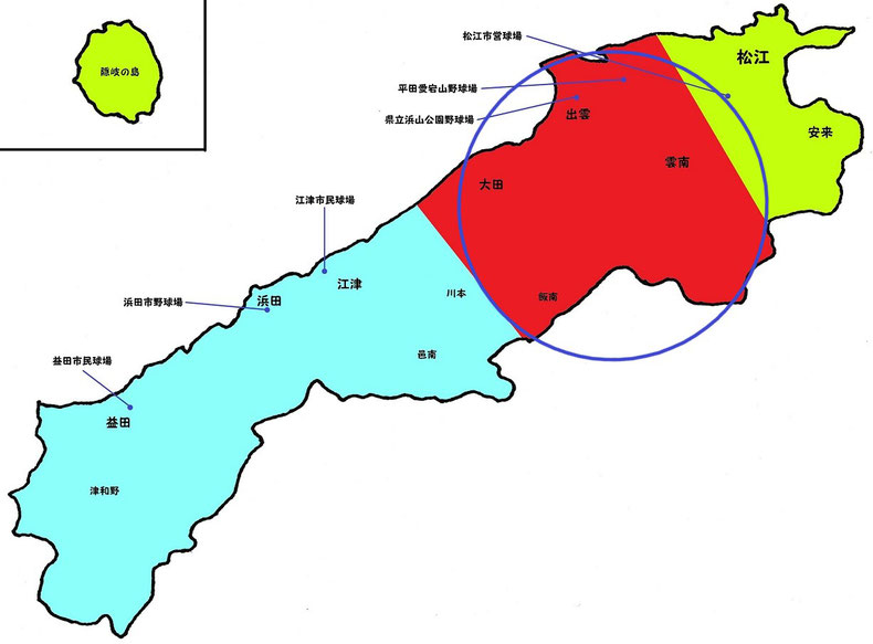 島根県中部地区高校野球地図