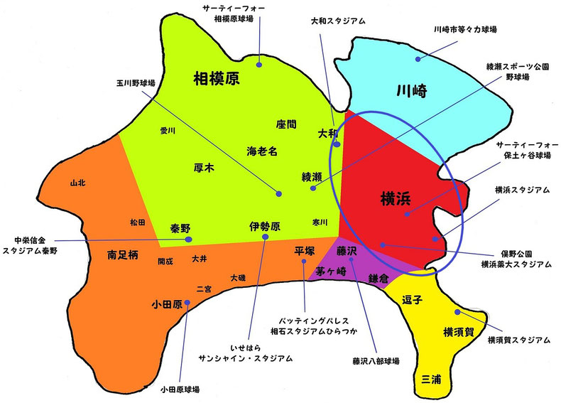 神奈川県横浜地区高校野球地図