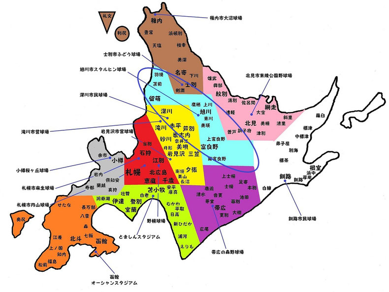 北海道旭川支部高校野球地図