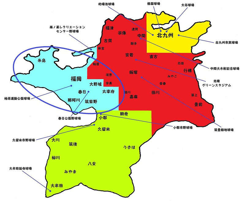 福岡県福岡地区高校野球地図