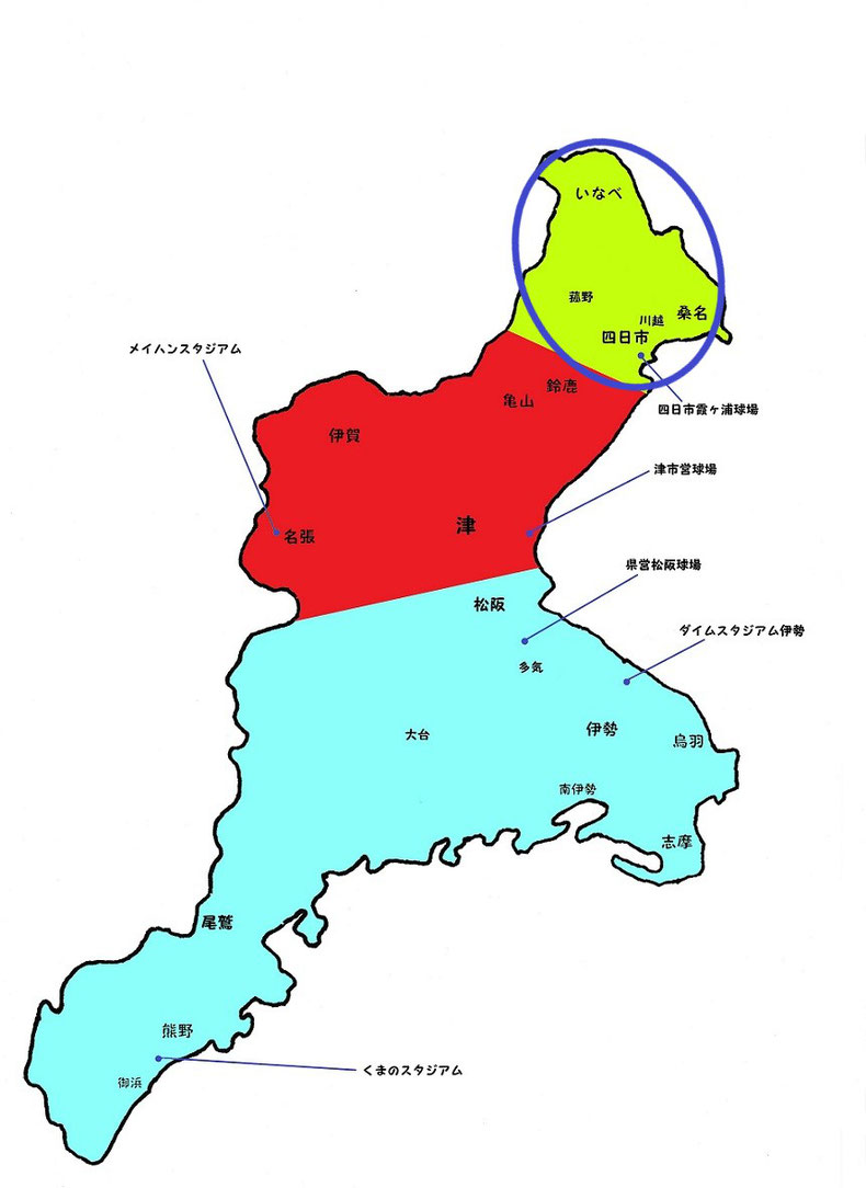 三重県北地区高校野球地図