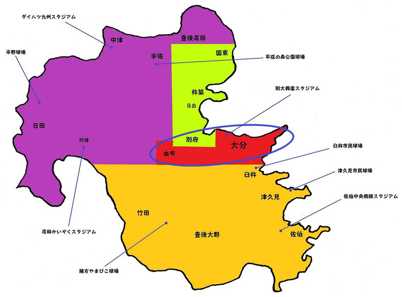 大分県大分支部高校野球地図