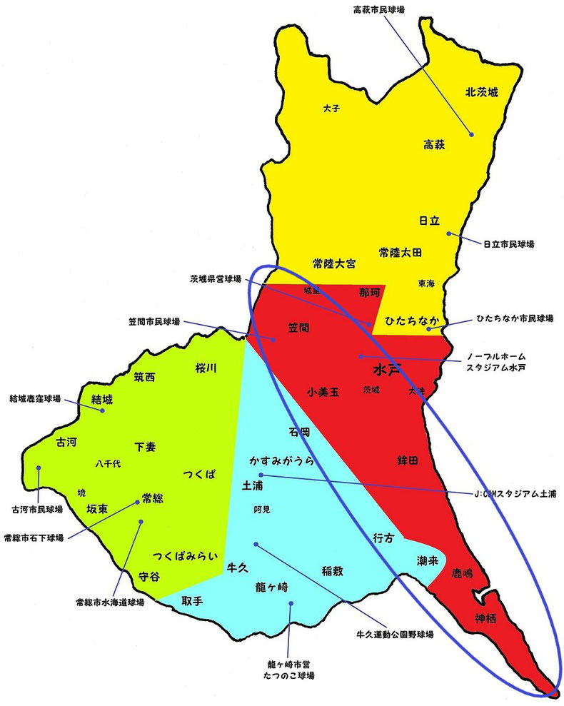 茨城県水戸地区高校野球地図