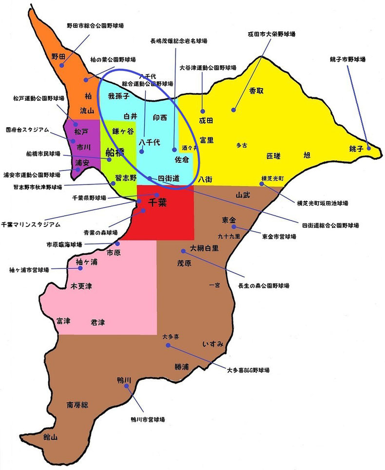 千葉県第五地区高校野球地図