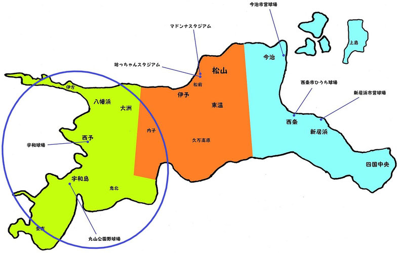 愛媛県南予地区高校野球地図