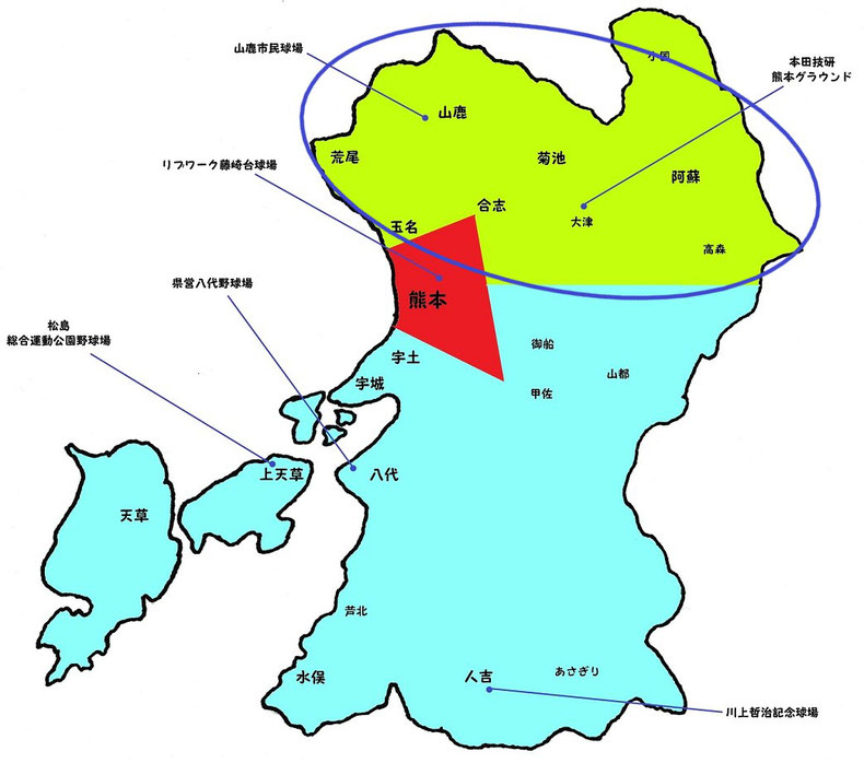 熊本県城北地区高校野球地図