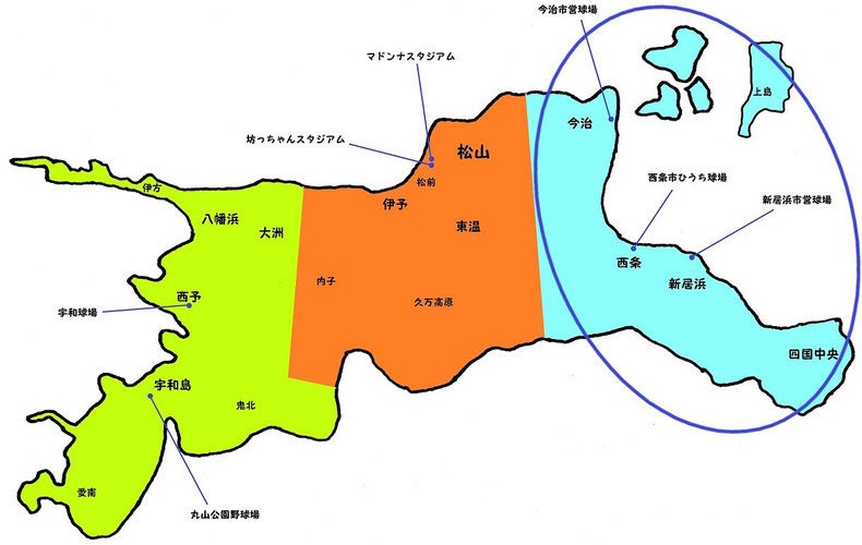 愛媛県東予地区高校野球地図