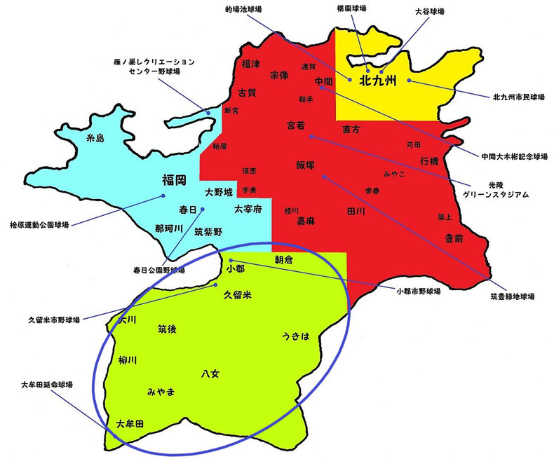 福岡県筑後地区高校野球地図