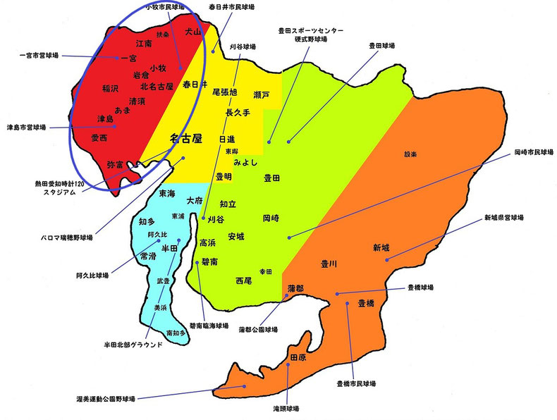 愛知県尾張地区高校野球地図