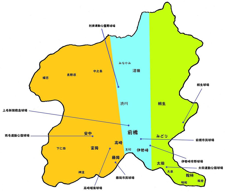 群馬県高校野球地図