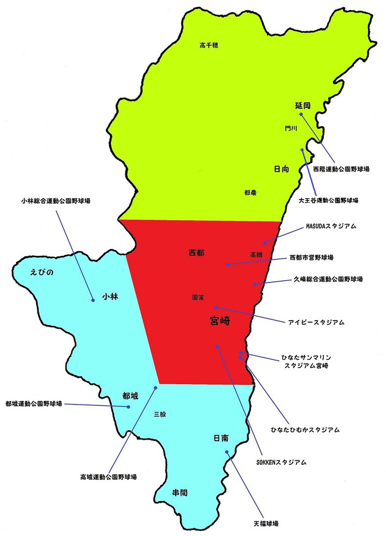 宮崎県高校野球地図
