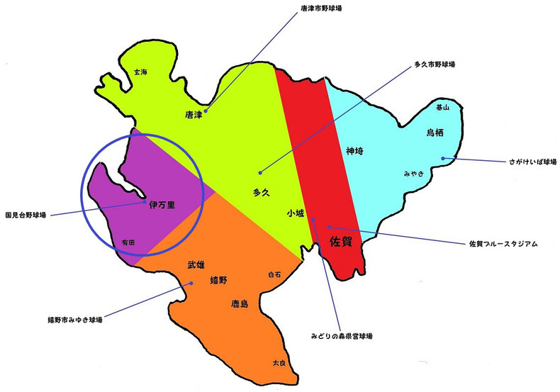 佐賀県伊西地区高校野球地図