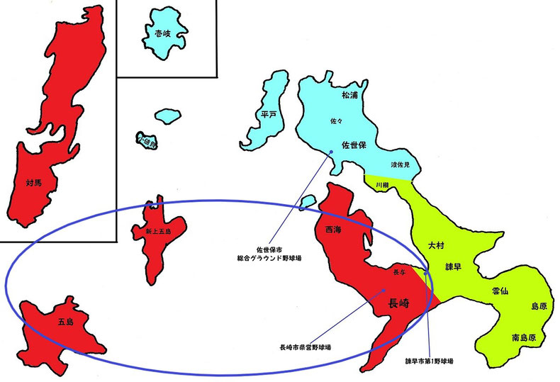 長崎県長崎地区高校野球地図