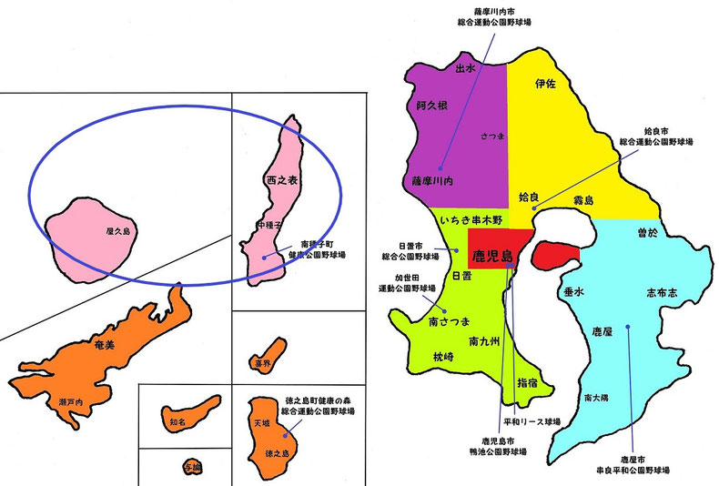 鹿児島県熊毛地区高校野球地図