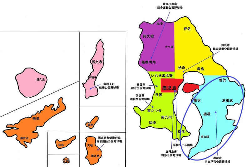 鹿児島県大隅地区高校野球地図