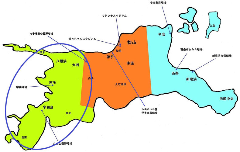 愛媛県南予地区高校野球地図