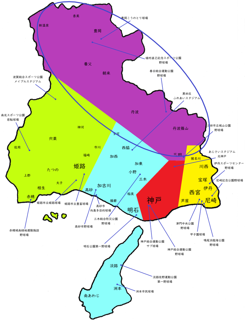 兵庫県但丹地区高校野球地図