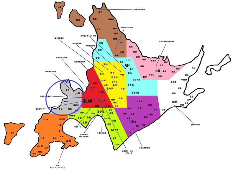 北海道小樽支部高校野球地図