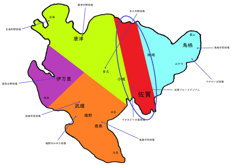佐賀県佐賀地区高校野球地図