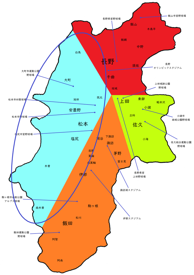 長野県中信支部高校野球地図