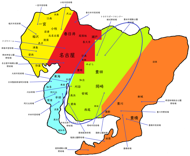 愛知県西三河地区高校野球地図