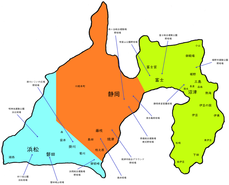 静岡県高校野球地図