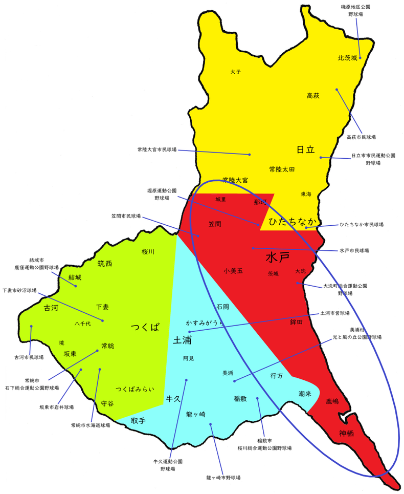 茨城県水戸地区高校野球地図