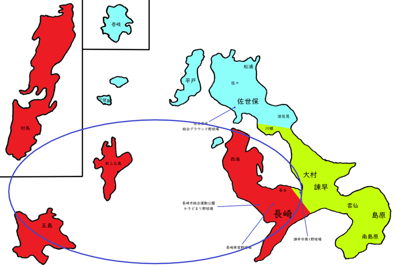 長崎県長崎地区高校野球地図