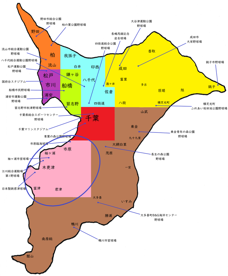 千葉県第八地区高校野球地図