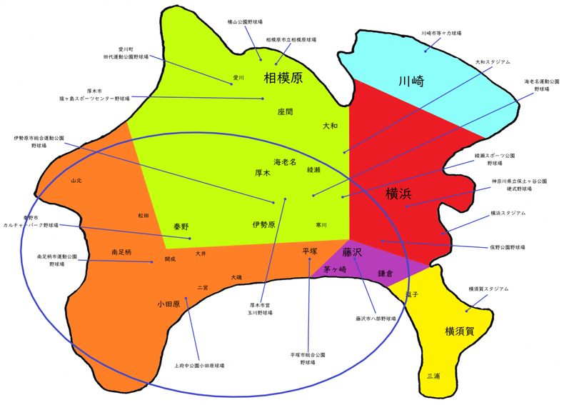 神奈川県湘南・西湘地区高校野球地図