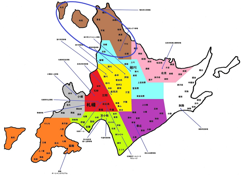 北海道名寄支部高校野球地図