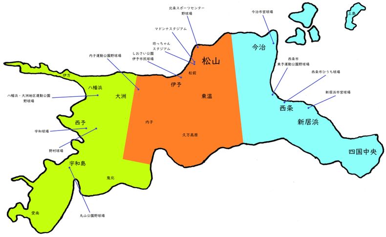 愛媛県高校野球地図